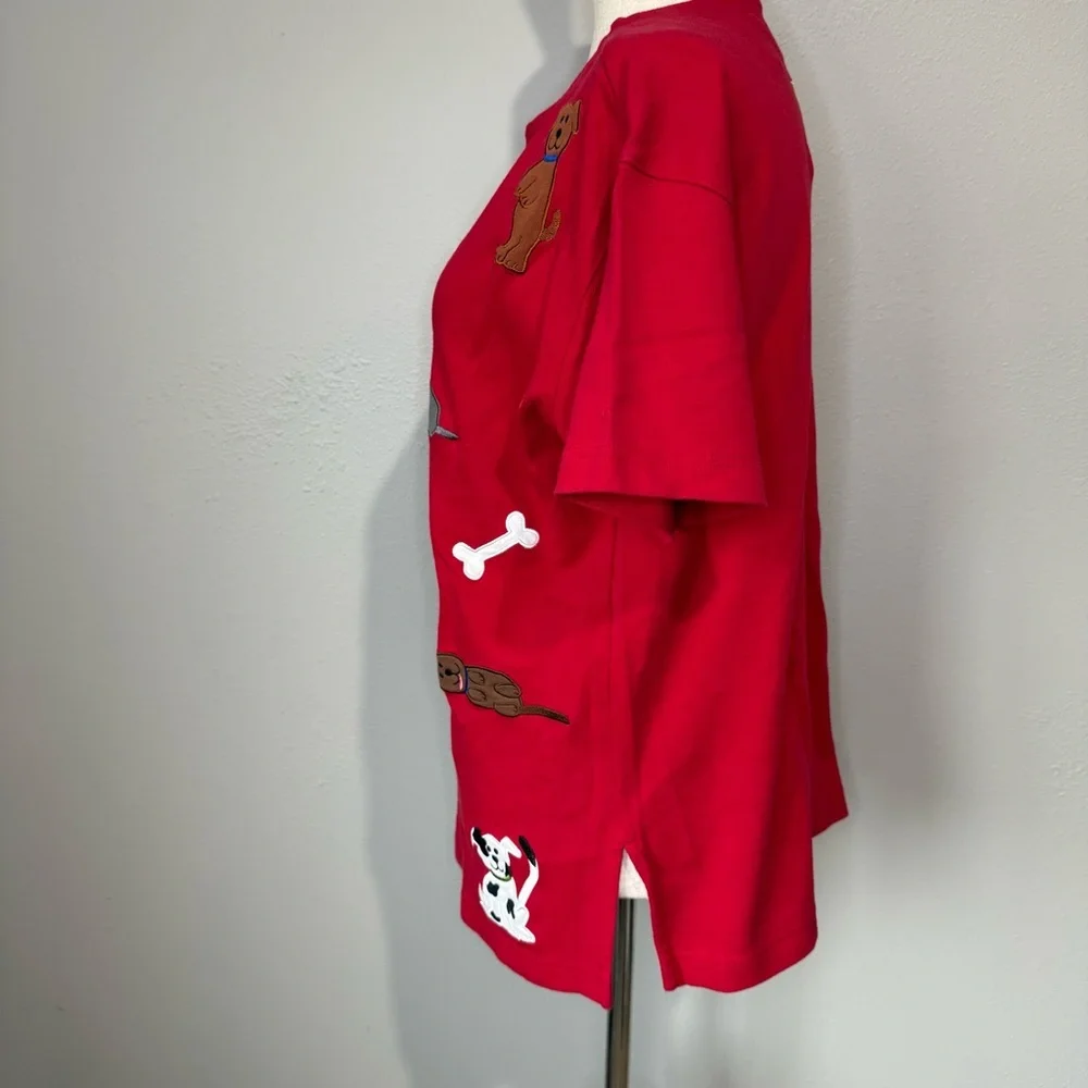Bechamel Petites Red Embroidered Dog Tee – Size PS